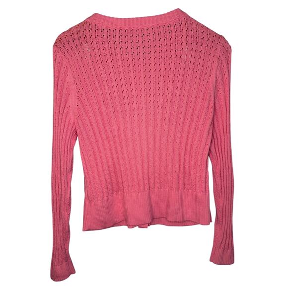 Talbots Pink Textured Crewneck Cardigan Size Medium Petite - Picture 6 of 6
